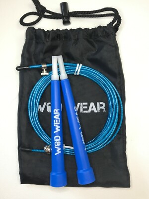 WOD Wear Blue Speed Cable Jump Rope Ultra Fast Fully Adjustable Boxing Crossfit