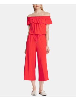 

RALPH LAUREN Женский комбинезон с открытыми плечами и широкими штанинами, Красный