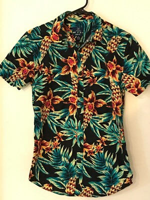 XS Men's GEORGE Stunning Black Floral Slim Fit Hawaiian Shirt NEVER WORN