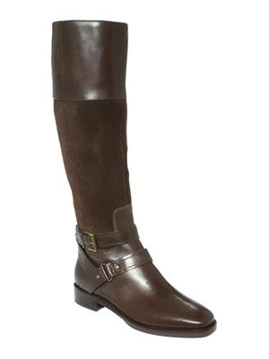 Pre-owned Joan & David Womens Brown Strapped Zadarah Block Heel Leather Riding Boot 5.5 M