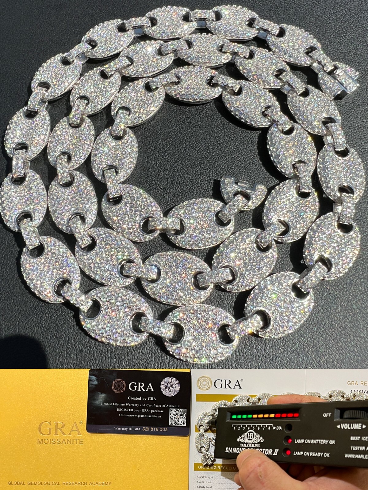 ICED Moissanite Puff Gucci Link Chain 12mm Hip Hop 925 ICED Moissanite Puff Gucci Link Chain 12mm Hip Hop 925