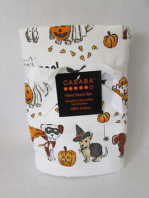 2 Casaba Halloween Dogs Kitchen Bathroom Hand Towels Deborah Connolly Pumpkins