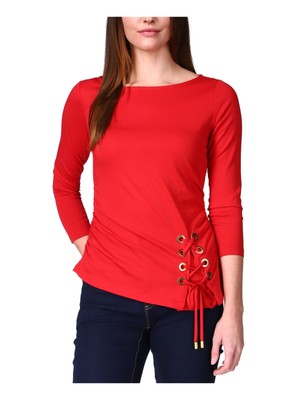 

MICHAEL MICHAEL KORS Женский красный топ с галстуком и рукавом 3/4 с вырезом лодочкой Petites P\XS