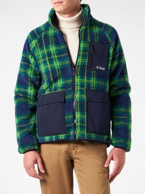 Pre-owned Mc2 Saint Barth Man Sherpa Jacket With Tartan Print In Blue