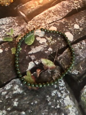 Vintage Antique Green Jadeite Necklace Sterling Silver Cylinder Clasp Gorgeous 