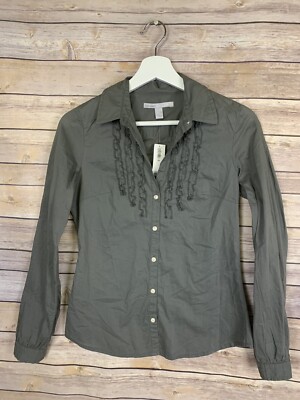 Old Navy Womens XS NWT Button Down Shirt Ruffled Detail Long Sleeve Solid