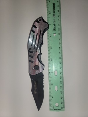 Smith & Wesson Folding Pocket Knife Extreme Ops Half Serrated Black And Chrome 
