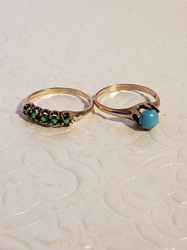 Two Gold Filled? Victorian Rings With Gems Synthetic