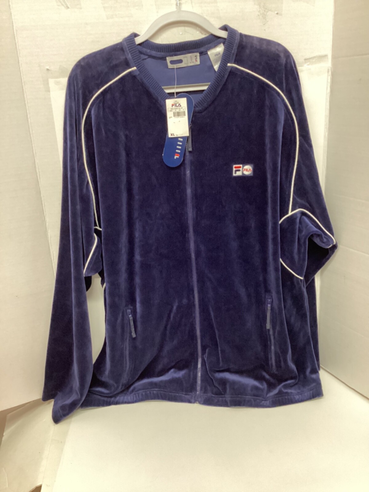 FILA ネイビー XL ジャケット Fila Velour Track Suit Teramo Full Zip Mens Jacket vintage