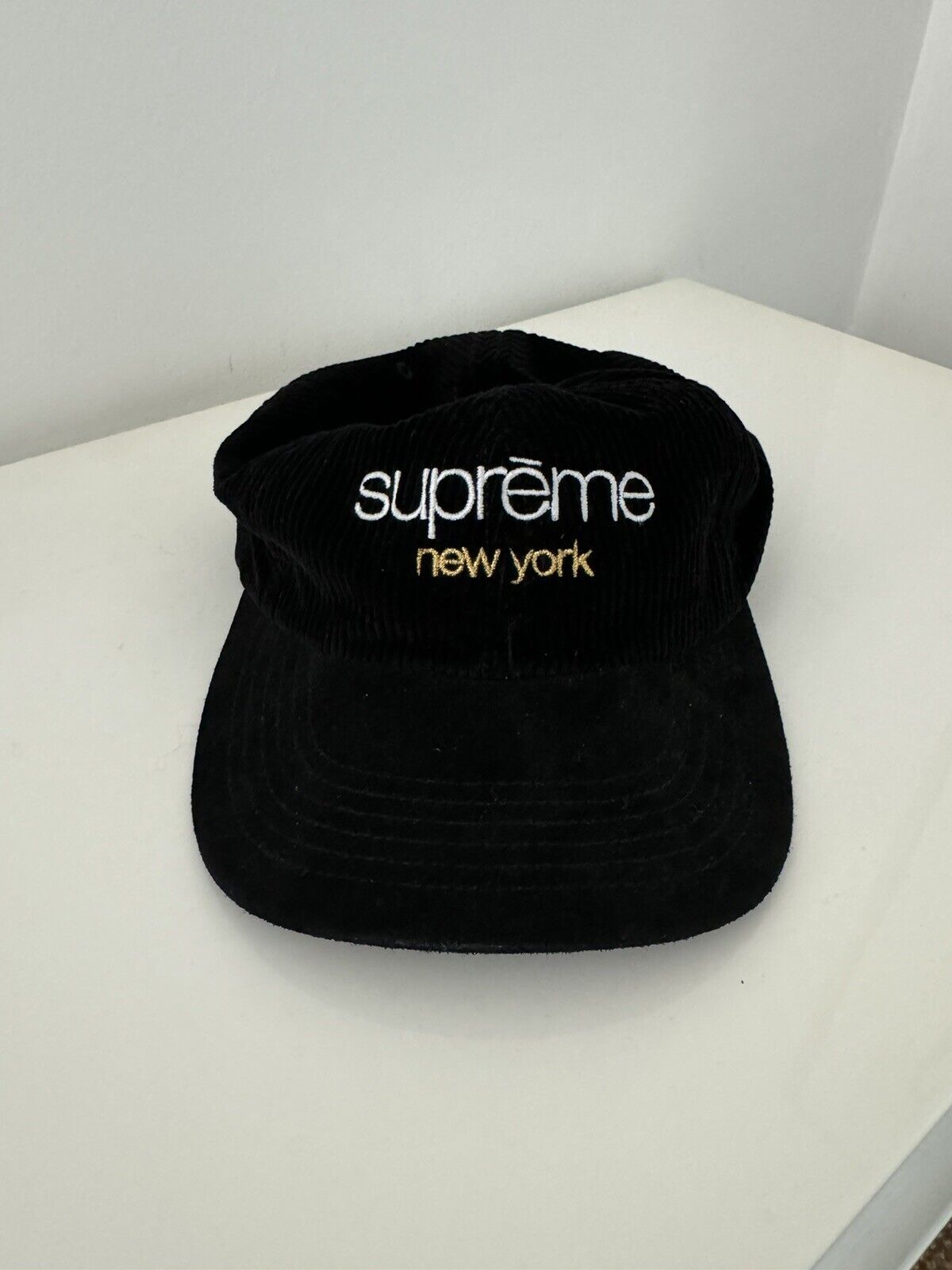Supreme Corduroy 6-Panel New York Black Cap Hat OS Supreme Corduroy 6-Panel New York Black Cap Hat OS