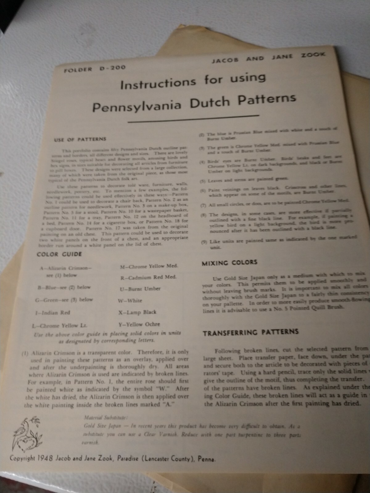 Pennsylvania Dutch Patterns 50 all different designs Folder D200 by Jane Zook