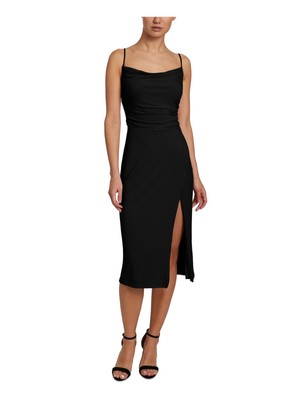 

ПРАЧЕЧНАЯ Женское черное коктейльное платье-футляр миди на тонких бретельках с воротником-хомутом, Черный