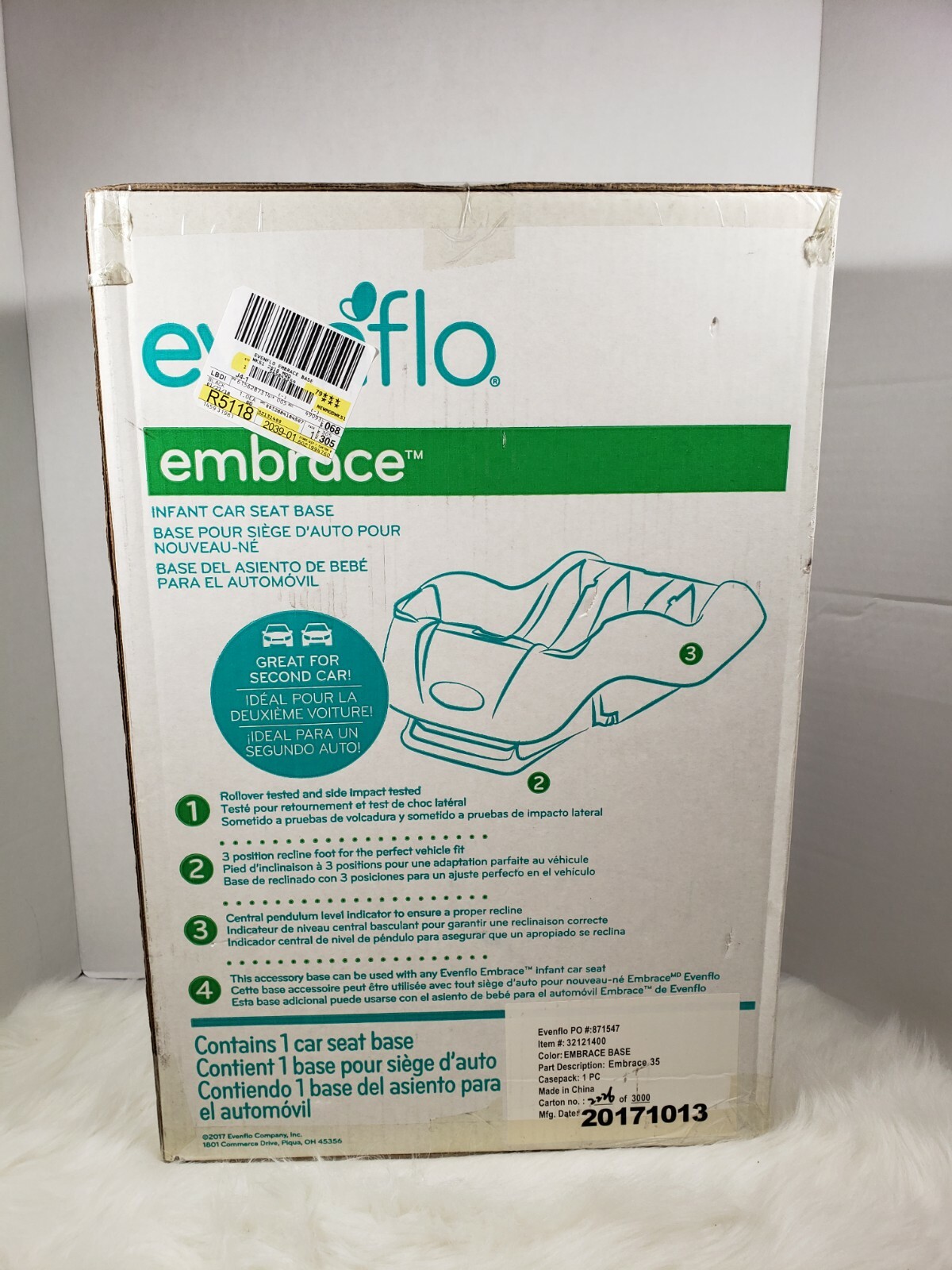 Evenflo Embrace Infant Car Seat Base Black New in Box