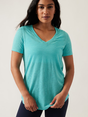 Athleta V Neck Short Sleeve Gulf Green Scoop Breezy Tee XXS L5