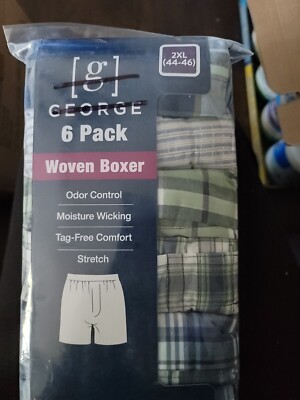 George 6 pack Woven Boxers Plaid 2XL