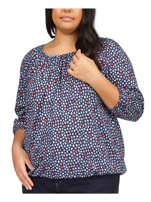 

MICHAEL KORS Женский темно-синий топ с круглым вырезом и рукавами 3/4 с принтом Plus, Navy