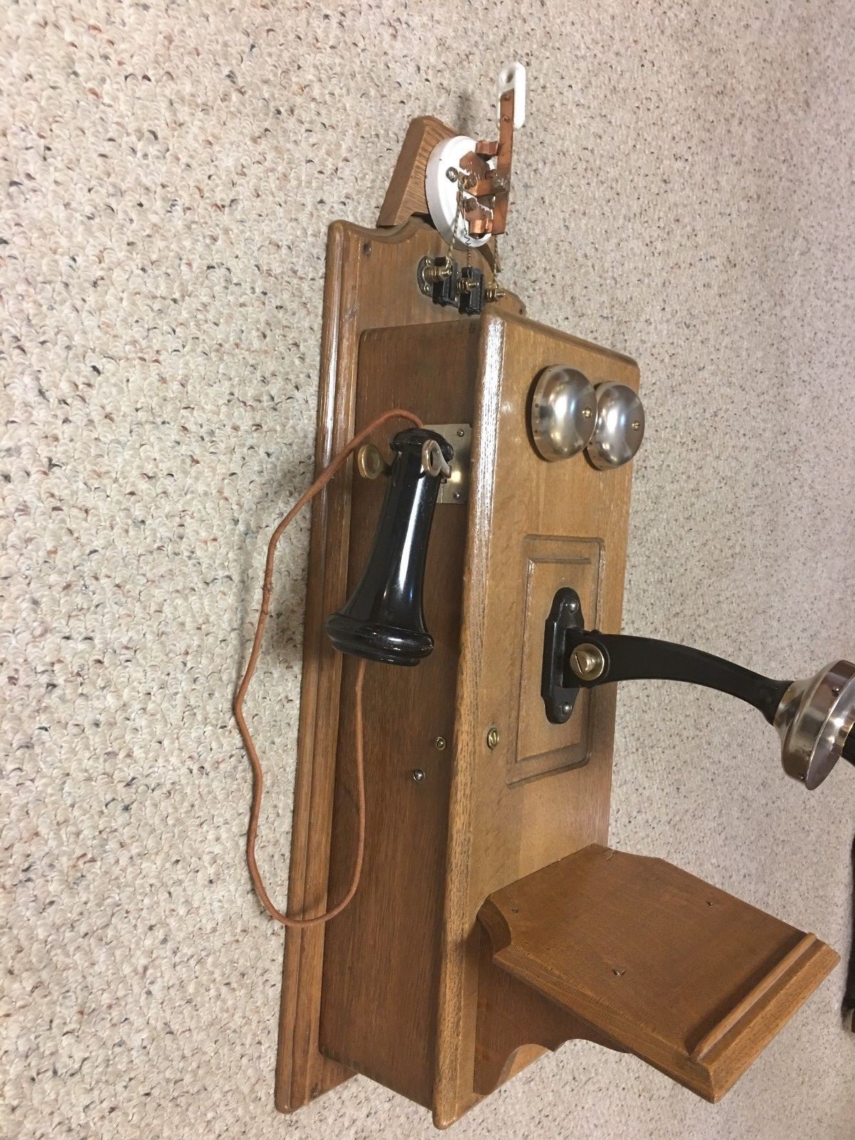 Antique Stromberg Carlson Oak Wall Telephone with Lighting Disconnect Lever