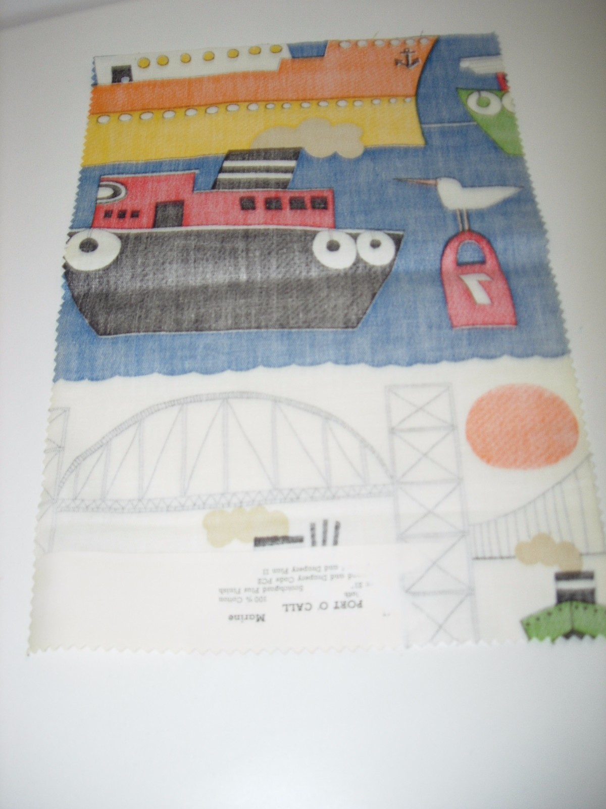 VINTAGE 100% COTTON FABRIC 16X11 BLUE PORT O' CALL BOATS CRAFTS QUILT WALL ART