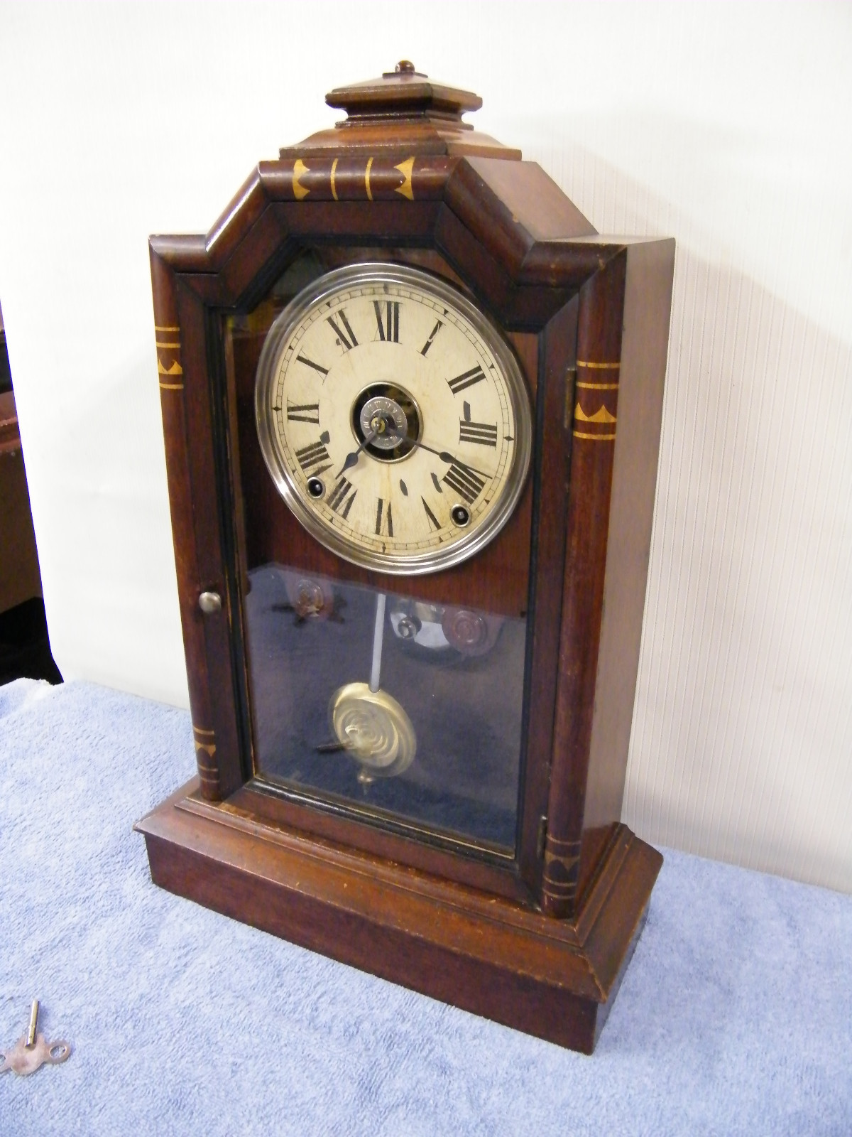 ANTIQUE SETH THOMAS ATLANTA CITY SERIES CLOCK RUNNING WITH ALARM