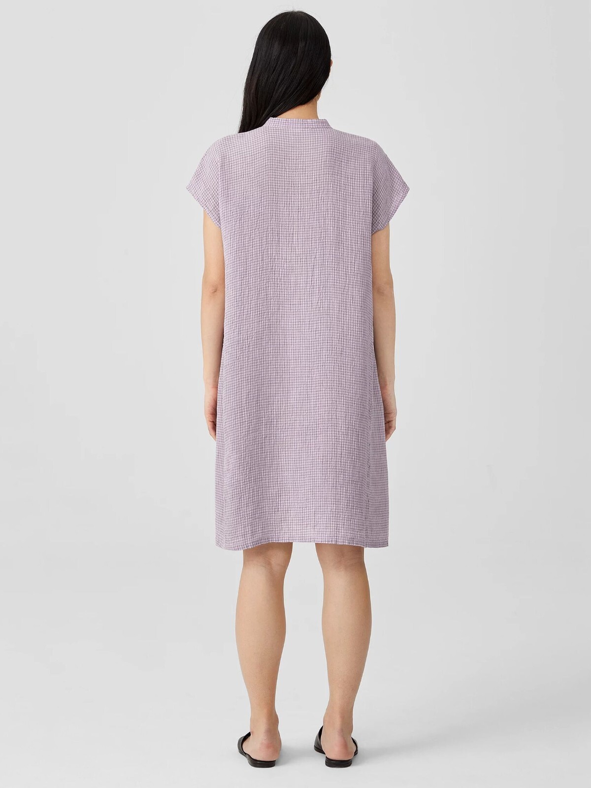 Pre-owned Eileen Fisher Size M, L, Xl Misty Lilac Puckered Organic Linen Dress In Purple