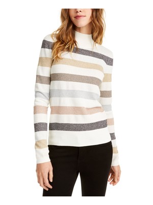 

MAISON JULES Женский белый хлопковый топ в блестящую полоску с длинными рукавами