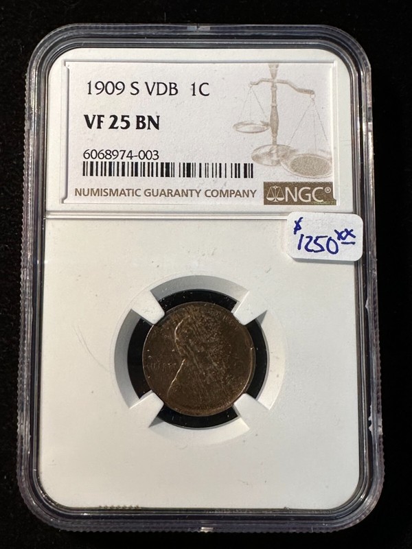 1909 S VDB WHEAT CENT NGC VF 25 BN
