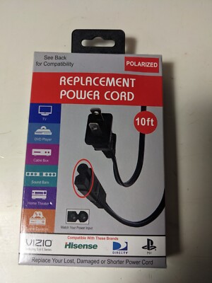 Universal Replacement Power Cord Cable 10FT Non-Polarized Vizio Samsung PS4
