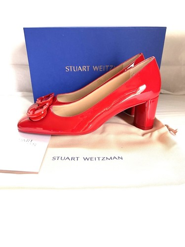 Pre-owned Stuart Weitzman Anicia 60 Tonal Women's Red Patent Cone Heel Pumps 39/8.5m