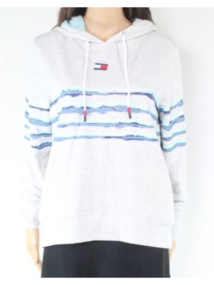 

TOMMY HILFIGER SPORT Женский серый свитшот с капюшоном и ребристой отделкой на шнурке