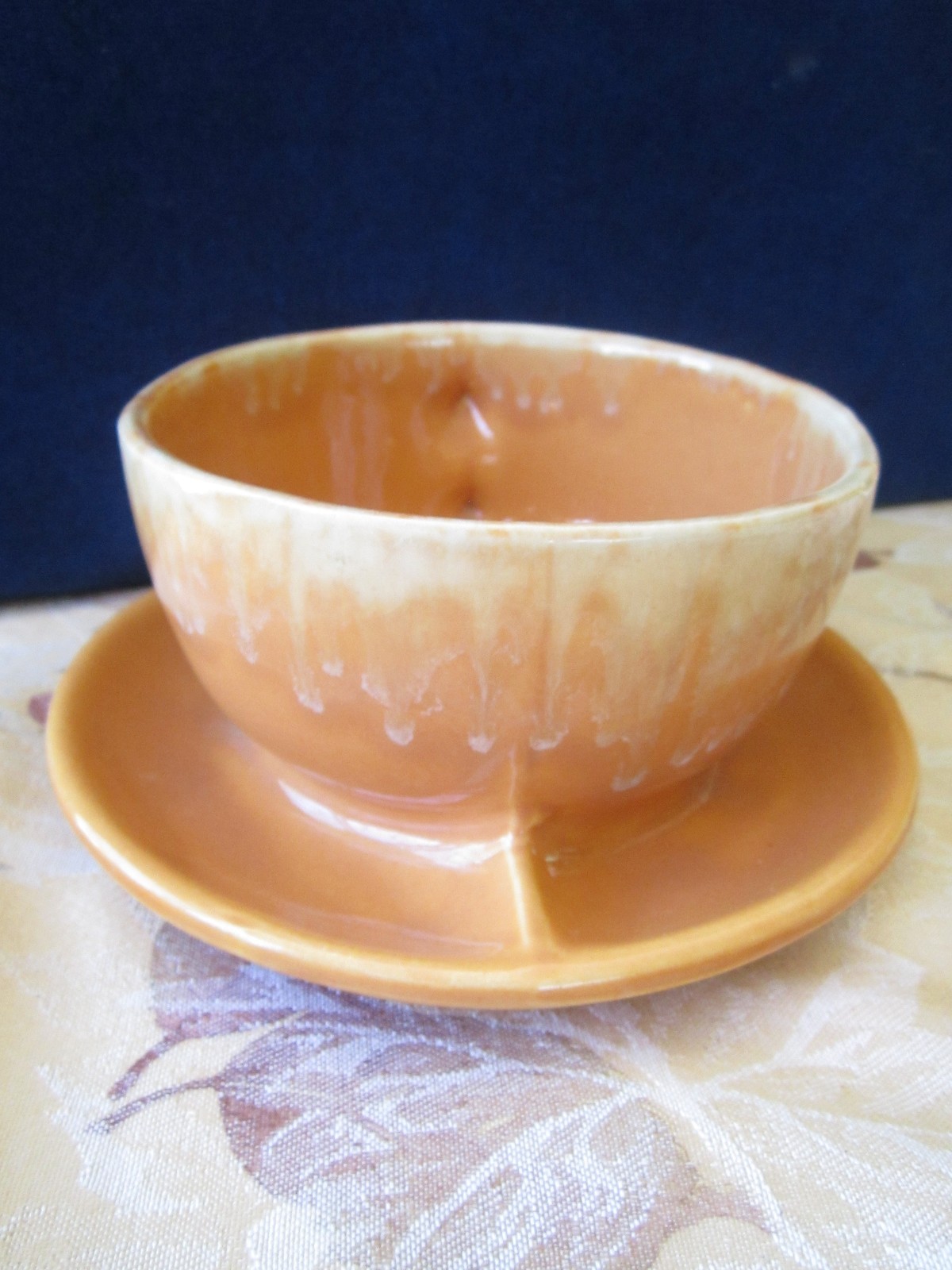 Planter Decor 1950's Brush-McCoy Orange Drip-Glazed Attached Saucer #37 Mug