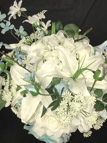 Tiffany Blue White Off White Roses Hydrangea  Floral Wedding Bridal Bouquet