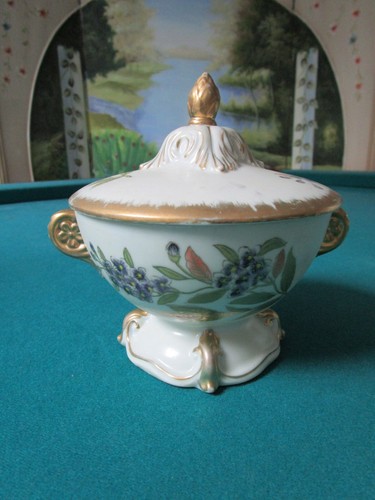 20 Th Century Covered Dish Bowl Germany 6 X 6" Floral And Gold