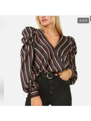

VINCE CAMUTO Женский черный эластичный топ с рукавами-пуфом и застежкой на крючки