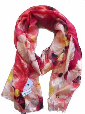 Calvin Klein Women39s Scarf Pink Red Black Glassy Floral Silk Hibiscus New