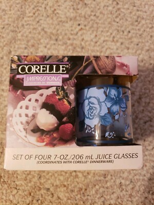 Corelle Impressions Corning Blue Velvet Juice Glasses 7oz Discontinued New 4 Set
