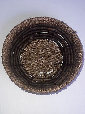 Hand Woven Round Coiled Two Toned Basket Folk Art