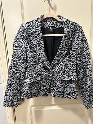 White House Black Market Black Gray Tailored Leopard Print Blazer Jacket Size 6