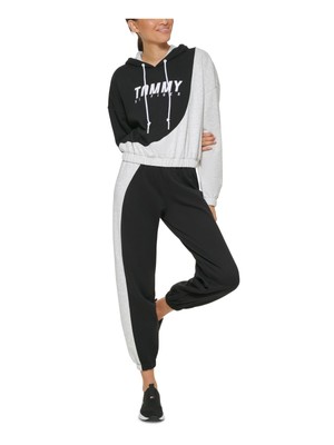 

TOMMY HILFIGER SPORT Женская черная короткая толстовка с капюшоном на шнурке, Черный