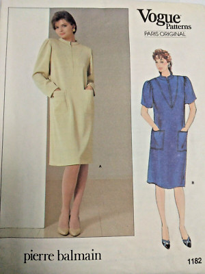 Dress Loose 12 VOGUE 1182 Sewing Pattern Pierre Balmain UC VTG 80s Paris Pockets