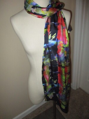 ECHO Colorful Blue Pink Yellow Abstract Watercolor Oblong Scarf 73''