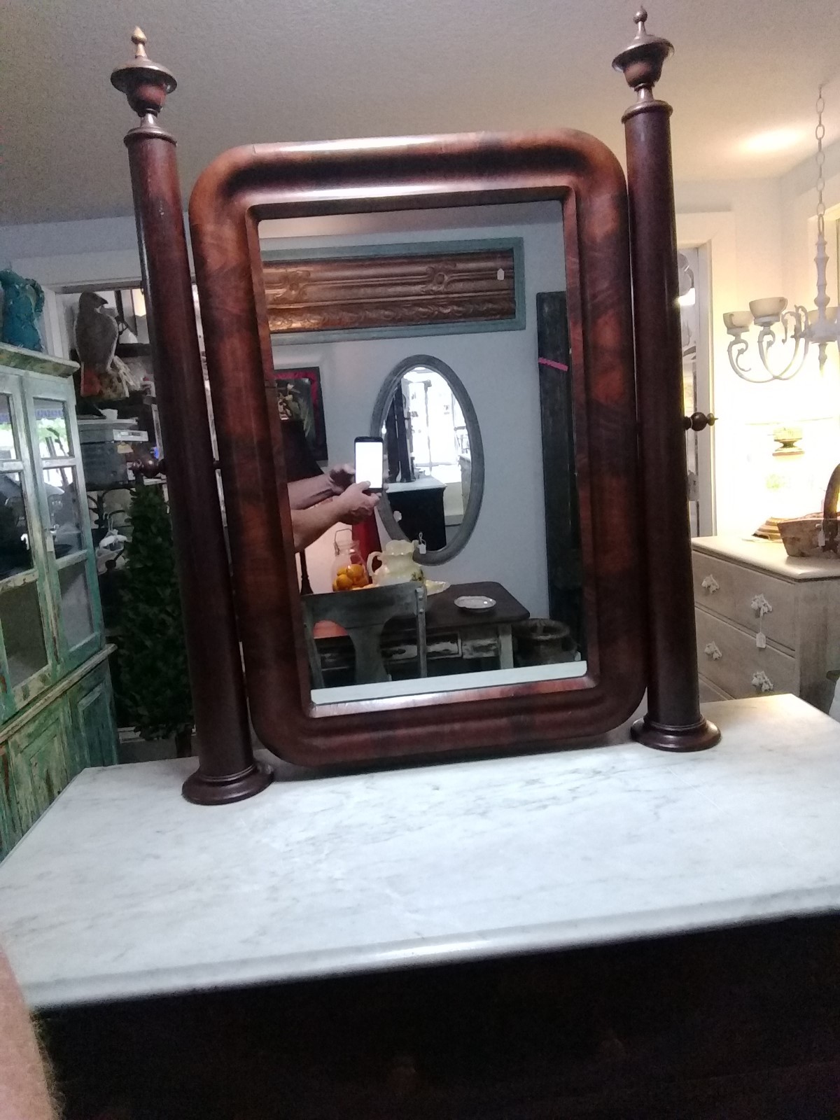 American Classical Empire Flame Mahogany Marble Top Dresser with Mirror