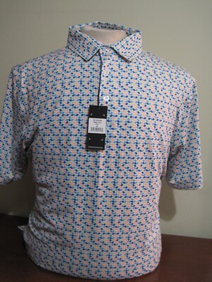 Straight Down Nash Mens Medium blue green white multi Golf Polo Shirt NEW NWT