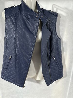 Apt 9 Women's Blue Quilted Faux Leather Vest~Size Medium Biker Style