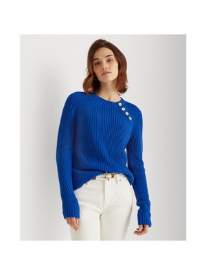 

LAUREN RALPH LAUREN Женский синий свитер с четырьмя пуговицами и длинными рукавами на левом плече