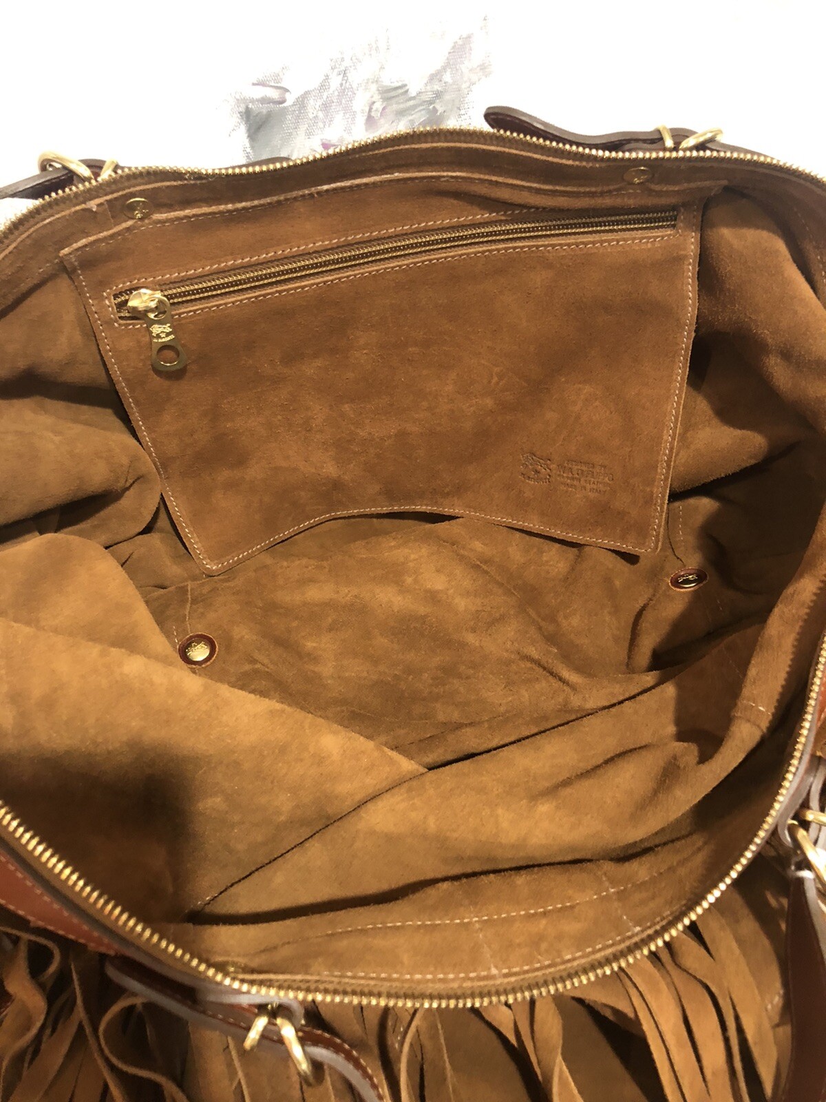 IL BISONTE Made In Italy Fringe Suede Convertible Hobo Shoulder Bag Backpack NWT