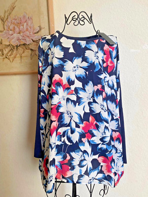 ELLA Rafaella Oversized 3/4 Sleeve Top Floral Blouse Size L - NWT
