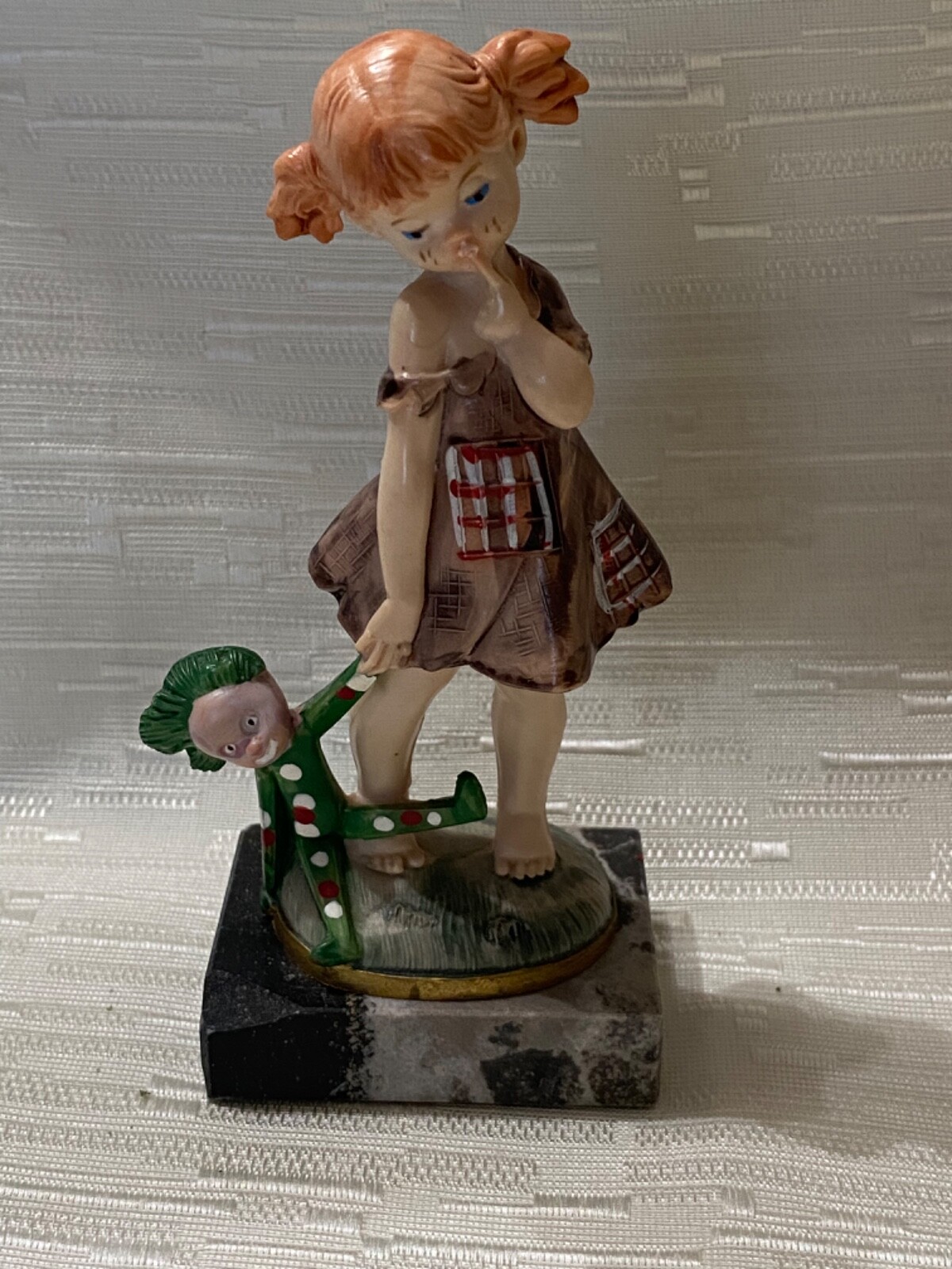 DEPOSE ITALY Small Girl with Doll Figurine Marble Base 4.75