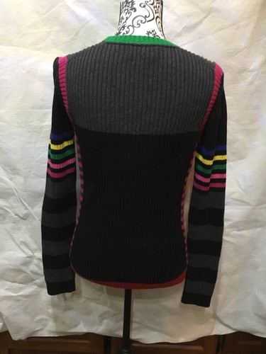 Tommy Hilfiger Youth Sweater Size Large Black & Gray W/Multicolored Stripes