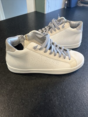 New P448 John Mid Top EU 42 Lace Up Side Zip Shoes White Cream No Box See Pics