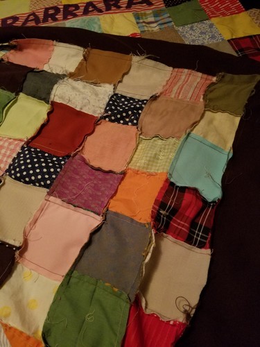 vintage Quilt top squares Barbara  knits cotton machine stitching d5